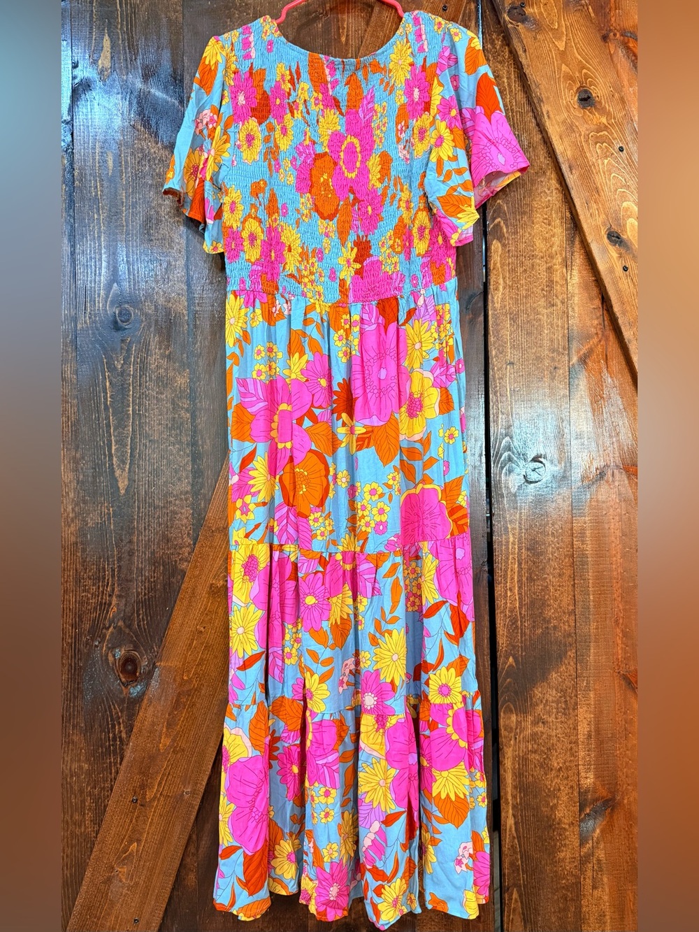 Light Blue Floral Maxi Dress with Pink & Orange Blooms - Picture 5 of 5